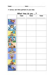 English Worksheet: Daily Routines Survey