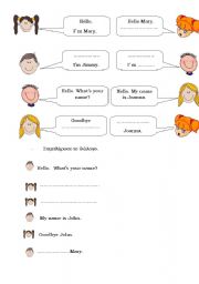 English Worksheet: Hello. What is your name?