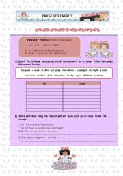 English Worksheet: Present Perfect Simple with for and since
