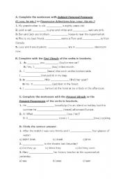 English Worksheet: Subject Personal Pronouns or Possessive Adjectives, Present Simple or Present Continous- Past Simple-