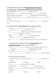 English worksheet: Subject Personal Pronouns or Possessive Adjectives, Present Simple or Present Continous- Past Simple-