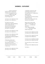 English worksheet: Lyrics (fill in the gaps) - Madness - Our house