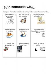 English worksheet: Find someone who... Daily routines