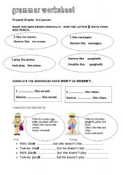 English worksheet: present simple-3rd person for young learners- grammar