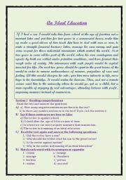 English Worksheet: Aprintable about an idea of an ideal education for a child with activities on comprehension and grammar