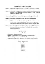 English Worksheet: Group Work second part of the Brave New World