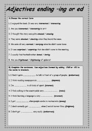 English Worksheet: ADJECTIVES ENDING -ING OR -ED (3 PAGES)