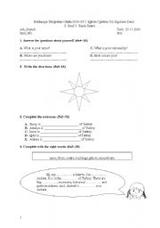English worksheet: exam for 5th grade students 