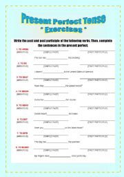 English worksheet: Exercises  Verbs and the Present Perfect Tense [1/8]