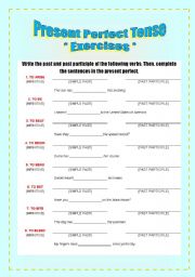 English Worksheet: Exercises  Verbs and the Present Perfect Tense [1/8]