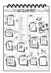 English Worksheet: Toys and school things