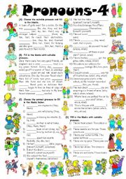 English Worksheet: Exercises on Pronouns-4 (Editable with Key)