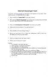 English Worksheet: Internet Scavenger Hunt