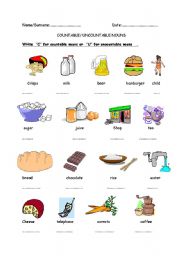 English Worksheet: Countable- uncountable nouns