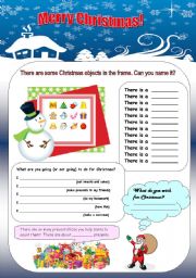 English Worksheet: Christmas vocabulary. There is-there are grammar.