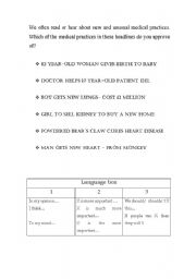 English worksheet: Controversial medical pratices