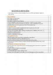 English Worksheet: reflecting on written work