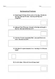 English worksheet: Year 3 word problems