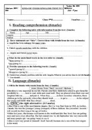 English Worksheet: 9 th year end  term test n1 especially for Tunisian students