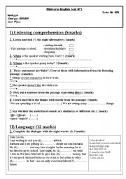 English Worksheet: 9 th year mid term test n1 recommended for Tunisian pupils