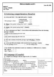 9 th year mid term test n1 recommended for Tunisian pupils