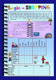 English Worksheet: Logic game (1st) - SHOPPING *** key *** elementary