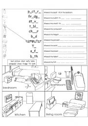 English Worksheet: parts of the house and furniture