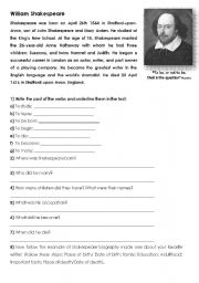 English Worksheet: Shakespeare biography - Past Simple 