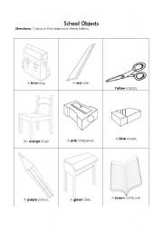 English Worksheet: School Items: Read and Colour