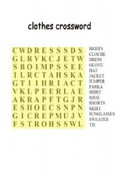 English Worksheet: clothes crossword