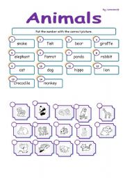 English worksheet: Vocabulary Animals