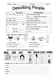 English Worksheet: Describing People