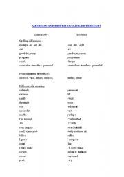 English Worksheet: Differences between American and British English