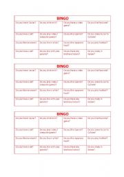 English Worksheet: bingo questions