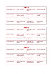 English worksheet: bingo questions