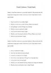 English worksheet: Present Simple and Present Continuous Speaking activity