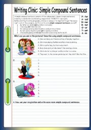 English Worksheet: Writing Clinic: Simple Compound Sentences