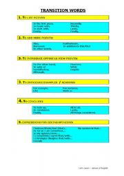 English Worksheet: Transition Words