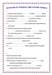 English Worksheet: REVISION OF PRESENT AND FUTURE TENSES + ABSWER KEY