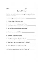 English Worksheet: Poetic Devices