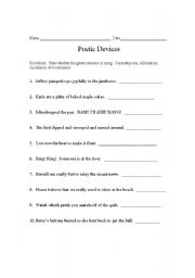 English worksheet: Poetic Devices