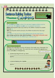 English Worksheet: Superwriters Series 1 - Conjunctions before/after (camping theme)