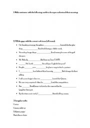 English Worksheet: Vocabulary, irregular verbs and tenses review