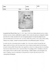 English Worksheet: Da Vinci Reading Exercise