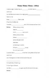 English Worksheet: listening comprehension task to the song money money money  by ABBA