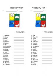 English worksheet: Mini Test - Words to describe Character