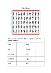 English Worksheet: Adjective Word Search