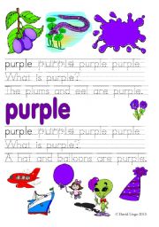 English Worksheet: What is purple/yellow?: 4 worksheets in color and B & W