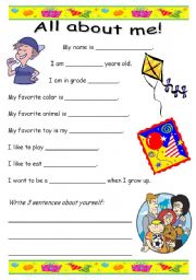 English Worksheet: All about me!