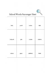 English Worksheet: School Words Scavenger Hunt 